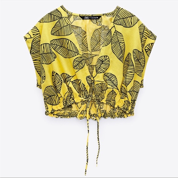 Zara Tops - Zara Yellow and Black Linen crop top!